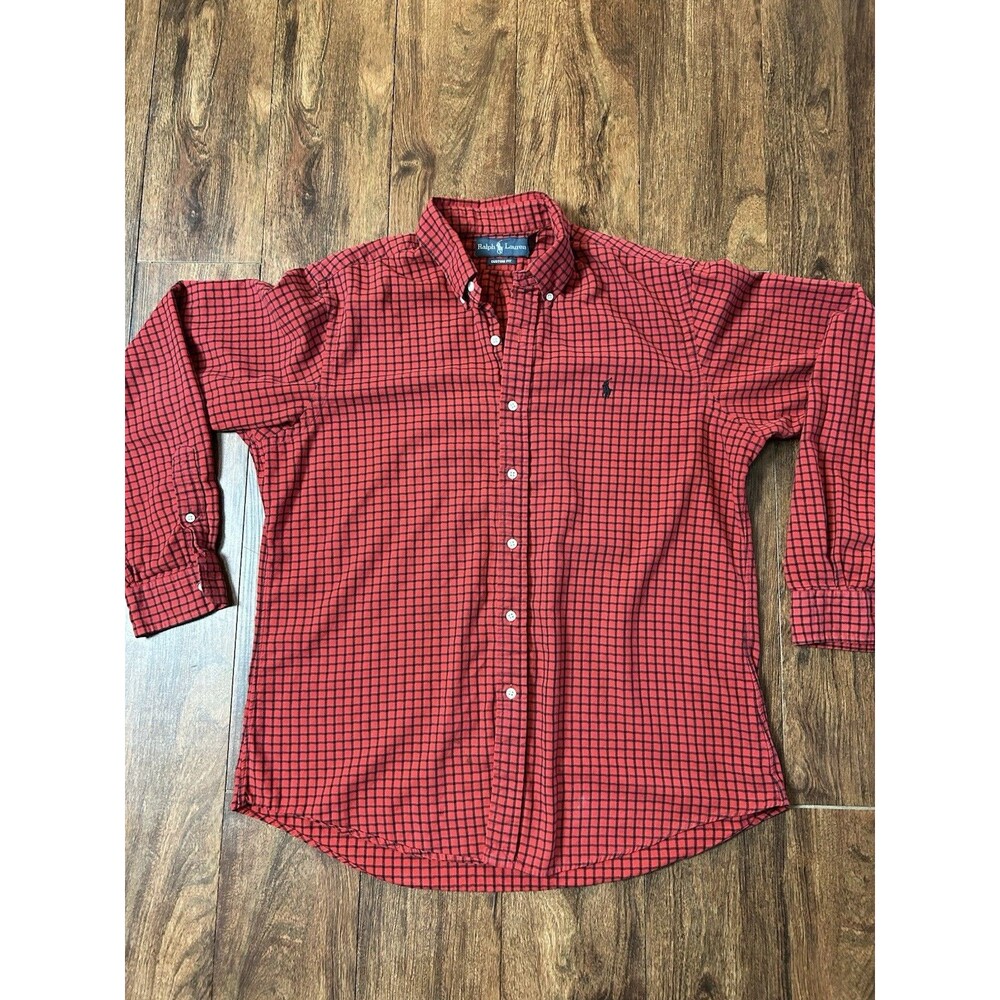 Polo Ralph Lauren Mens L Custom Fit Red Black Plaid Cotton Button Down Shirt